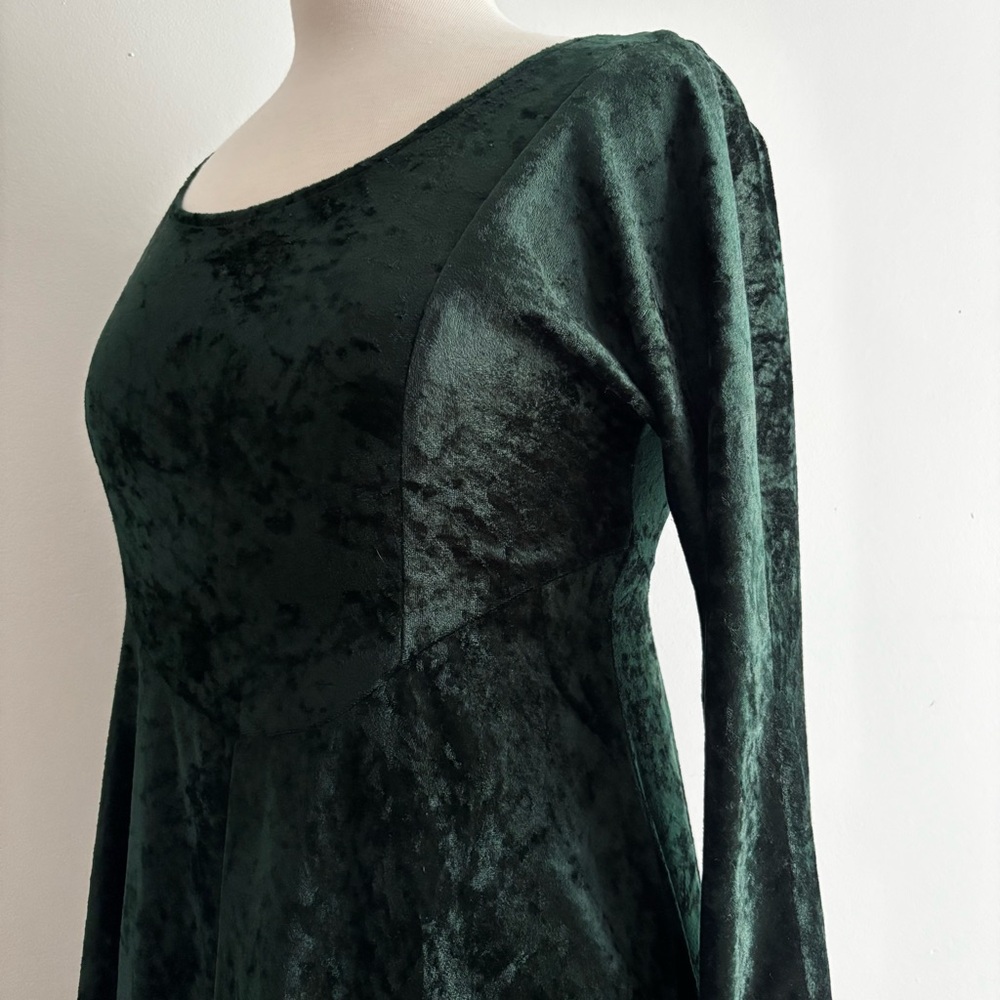 Vintage 1990s ALL THAT JAZZ Dark Green Crushed Velvet Midi Dress / 8 - Picture 12 of 13